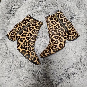 MICHAEL KORS Leopard Print HAIRCALF Ankle Boots - Women's Tan/Black Zip Booties